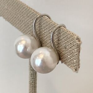 Luminous Large Faux Pearl & Silver Drop Dangle Earrings Bridal Wedding Dainty